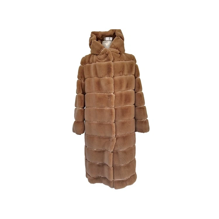 Dames gestreepte imitatiebont lange jas